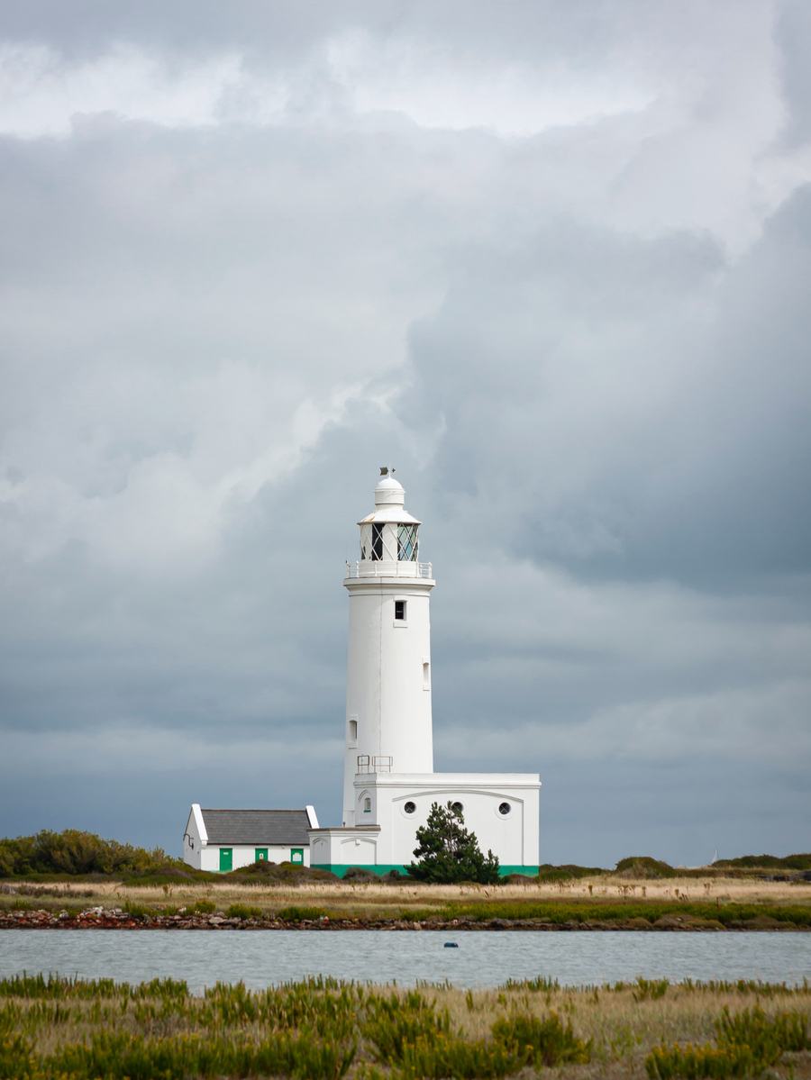 Hurst Point Lighthouse under a heavy sky, near Lymington